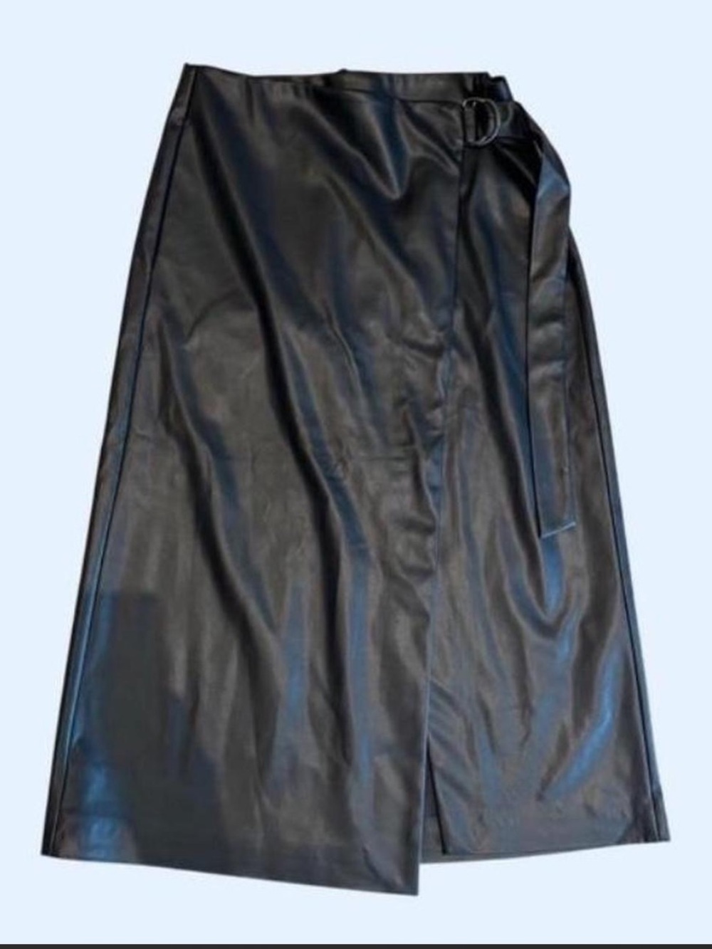 Black Faux Leather Wrap Long Skirt - some damage to belt